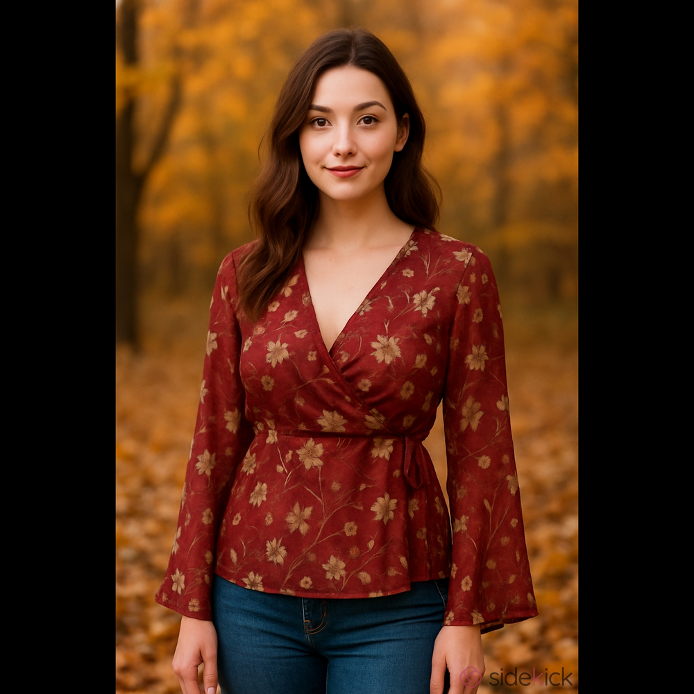 Old Navy chiffon floral red blouse. L